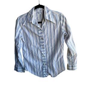Stuffed Shirt Vintage Women's 70s Button-Down Shirt White/Blue Striped Floral XL